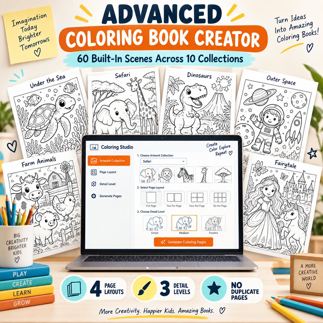 Advanced coloring book creator